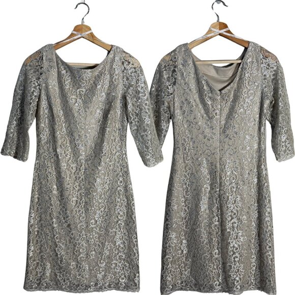 Calvin Klein Metallic Lace Sheath Mini Dress Women's 4 Silver Cocktail Party - Picture 1 of 12